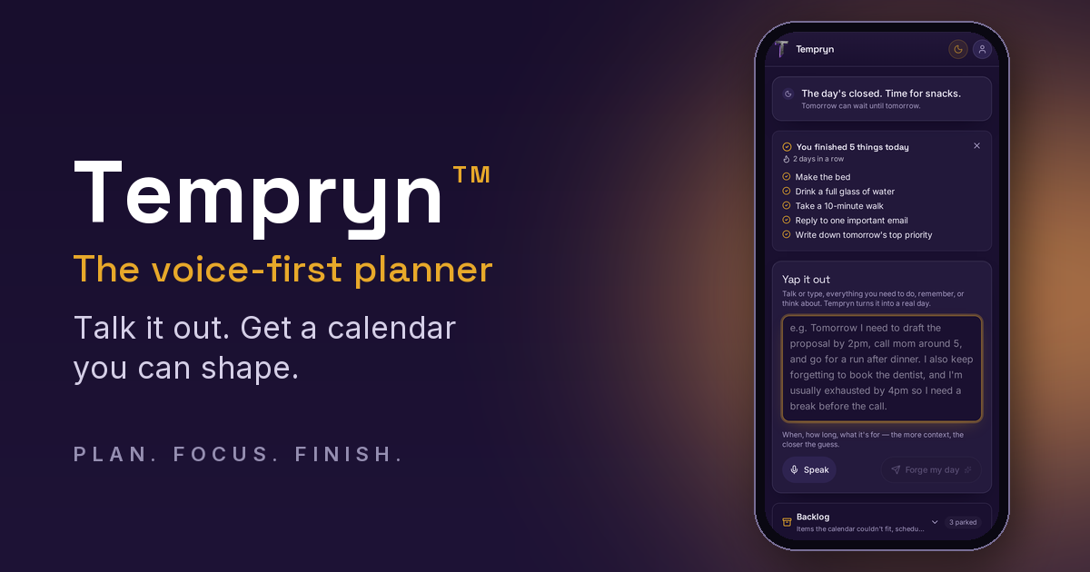 Tempryn, the voice-first planner app